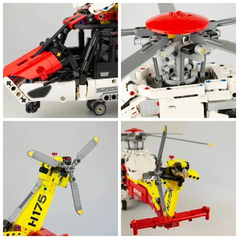 2001PCS Technical Rescue Helicopter Building Blocks Airbus H175 Electric Motor Assemble Model MOC Brick Toys Gift For Kids Boy