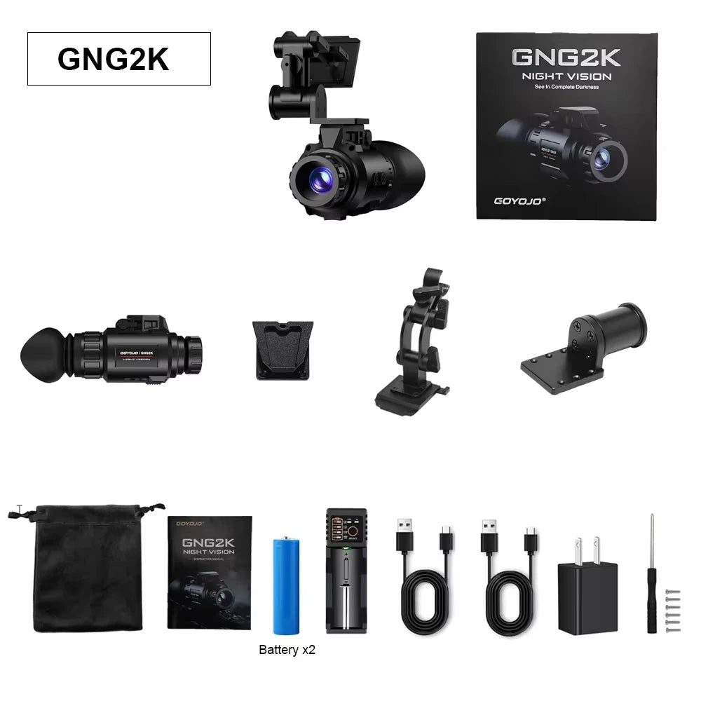 GOYOJO GNG2K Night Vision Monocular - 2K( 2688x1520) / 60Hz Refresh Digital Night Vision Goggles, Helmet Mountable, Stealth Infrared 940nm NVG with 0.0001 Lux Sensor, 4 Color Modes for Tactical/Hunting/Camping