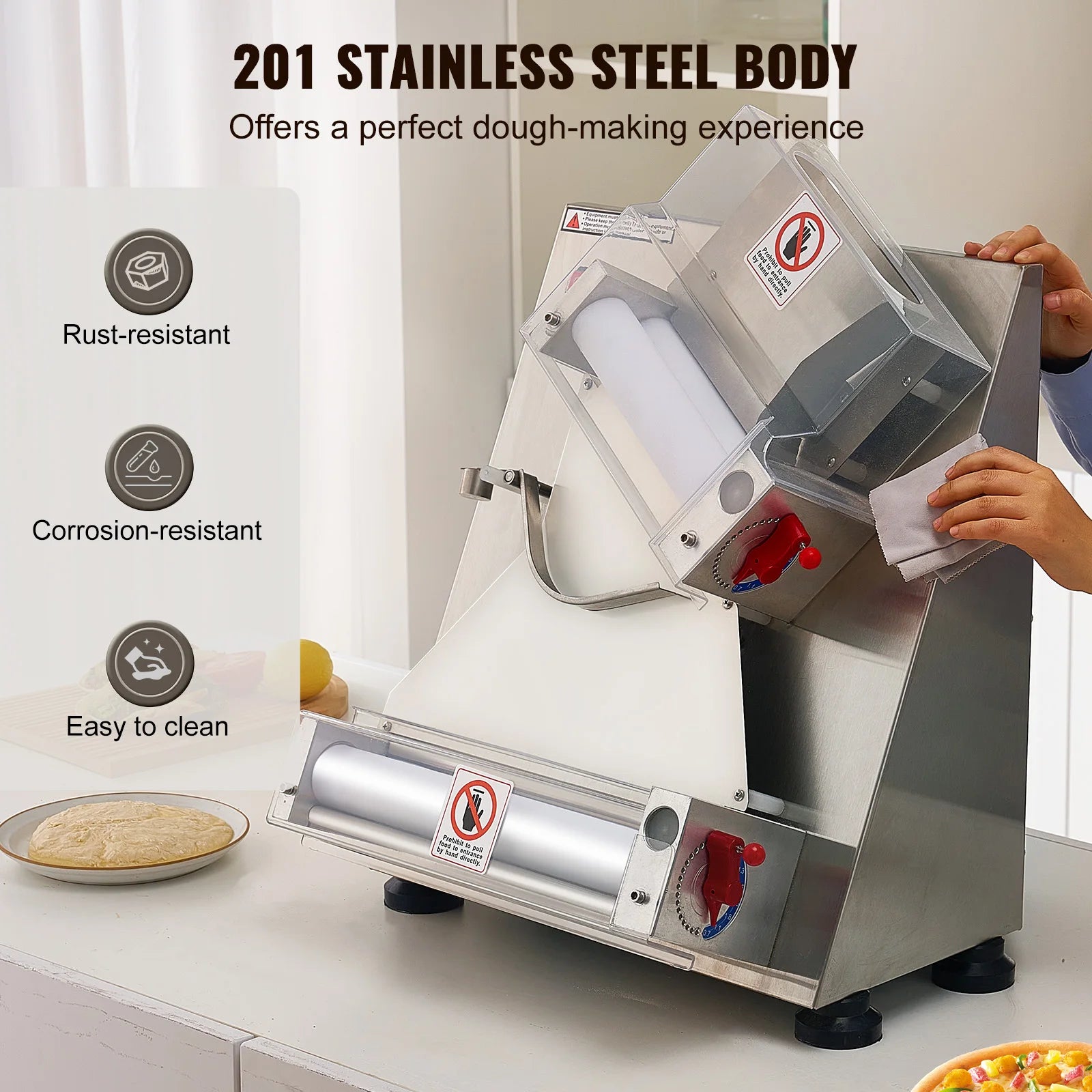 SucceBuy Pizza Dough Roller Sheeter Stainless Steel Adjustable Thickness Dough Machine for Pasta Maker Equipment