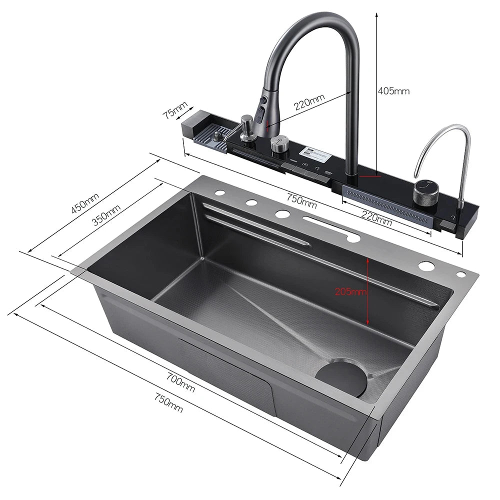 Stainless Steel Waterfall Kitchen Sink