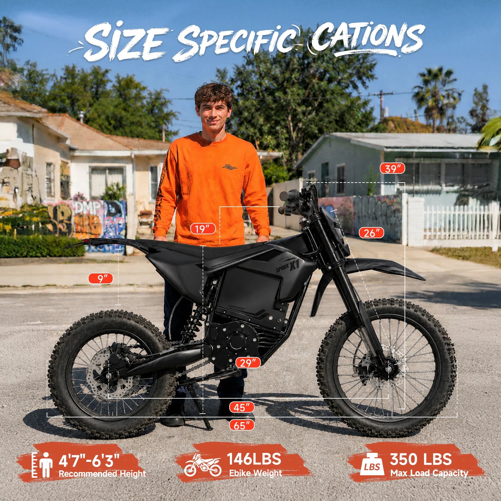 QRONGE X1 Spark L Electric Motorcycle, 4500W Peak Electric Bicycle, 60V 28.8Ah Up to 50MPH & 60 Miles Electric Dirt Bike, Full Suspension 17"/14" Off-Road Tire E-Dirt Bike for Adults Teens 1-Year Warranty