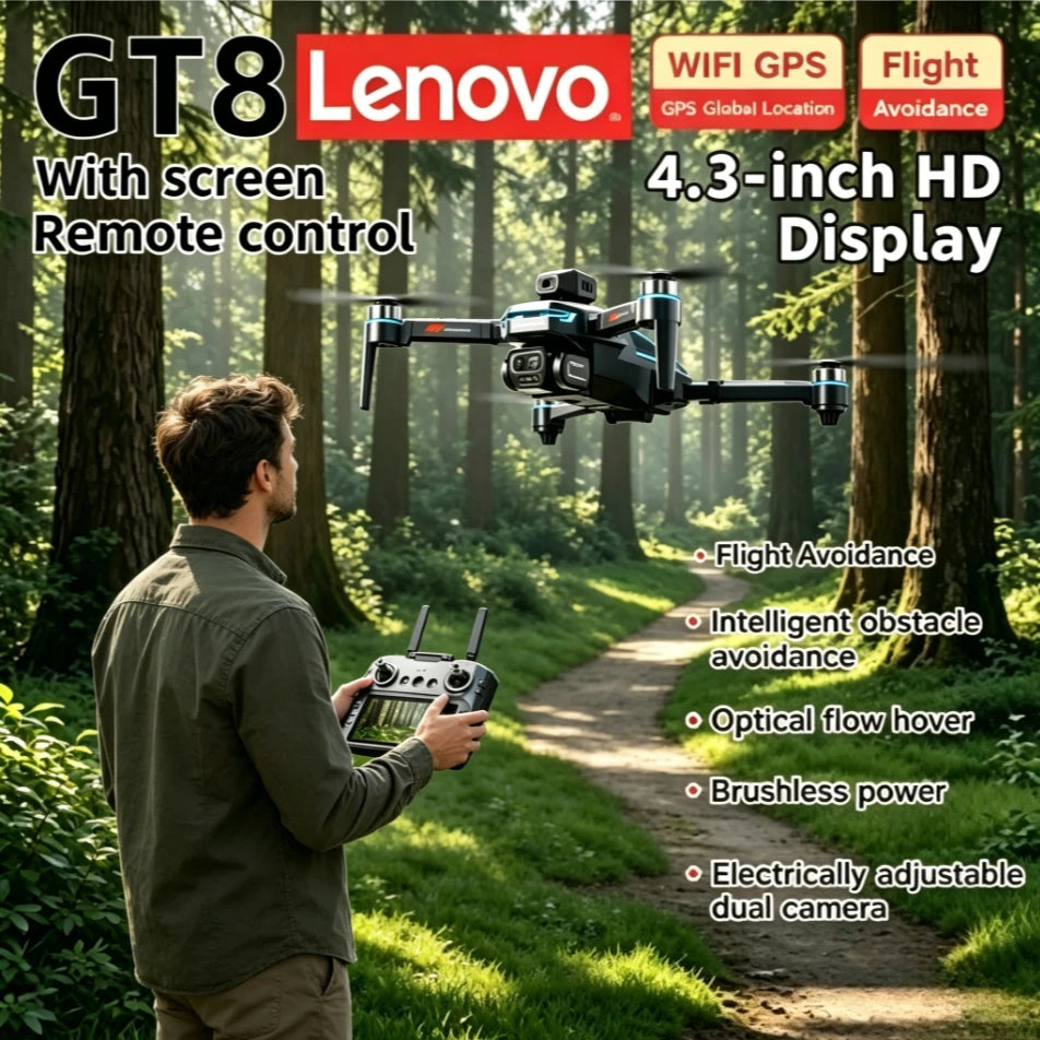 Lenovo GT8 Drone 4K 8K Professional Camera Obstacle Avoidance FPV Foldable RC Drone with Large Screen Remote Control