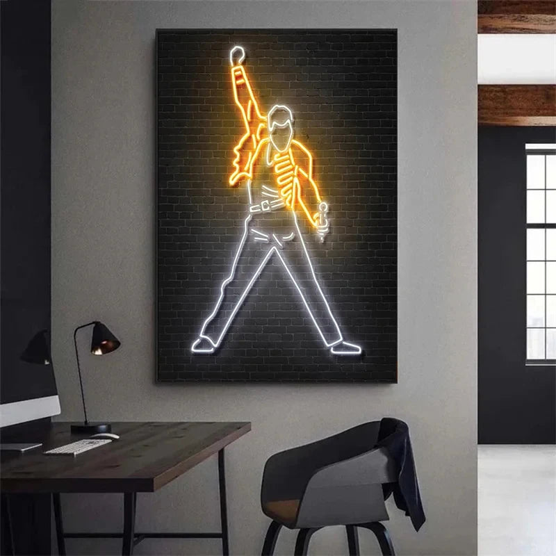 Abstract Neon Rapper Star Posters 2Pac Hip Hop Singers Wall Art Pictures Graffiti Canvas Painting Home Room Bar Decor NO LED