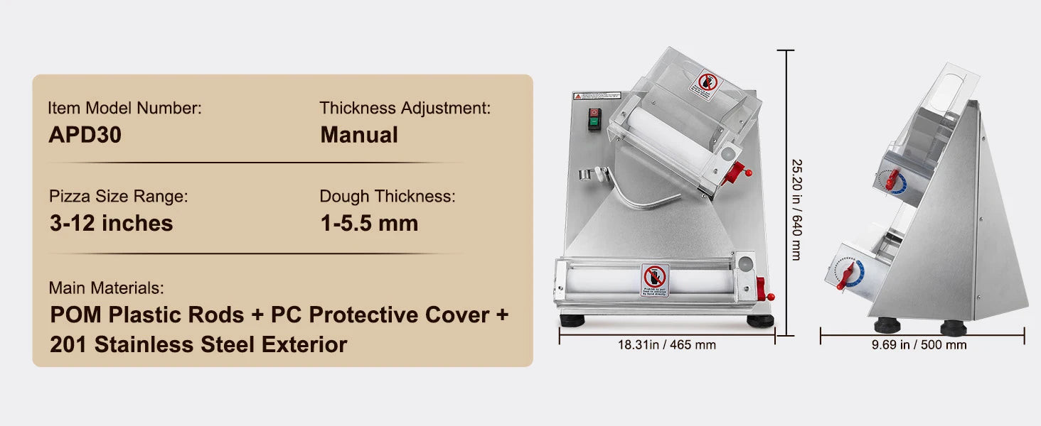 SucceBuy Pizza Dough Roller Sheeter Stainless Steel Adjustable Thickness Dough Machine for Pasta Maker Equipment