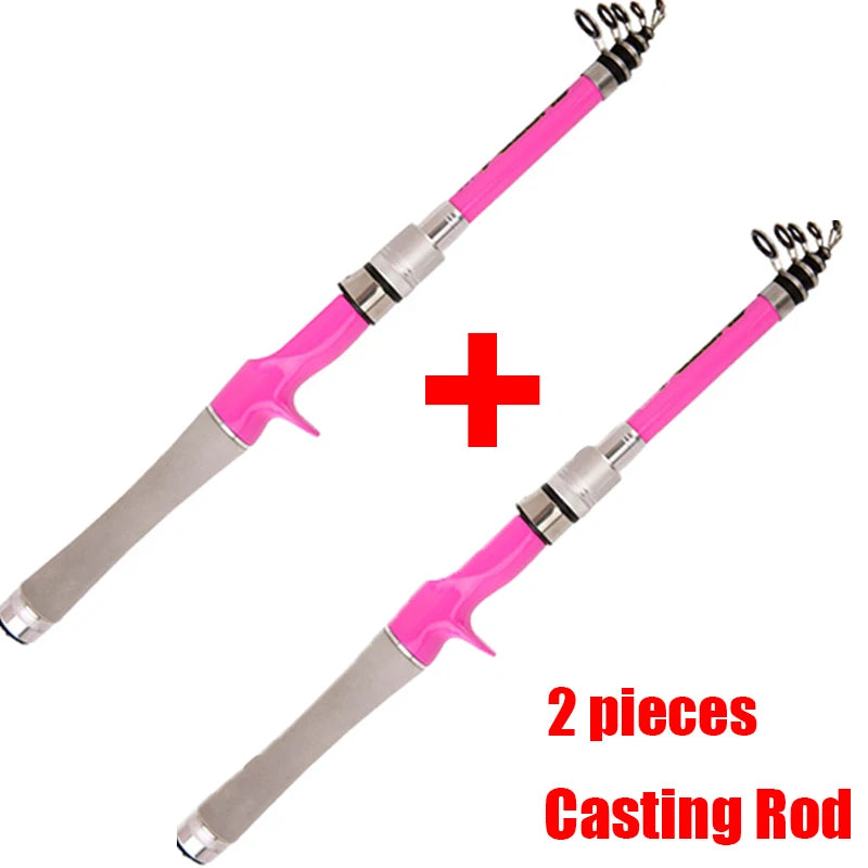 1.5m 1.8m 2.1m 2.4m Spinning / Casting Fishing Rod Pink Ultralight Carbon Telescopic Pole Lure Fishing Rods Tackle Trout Jigging