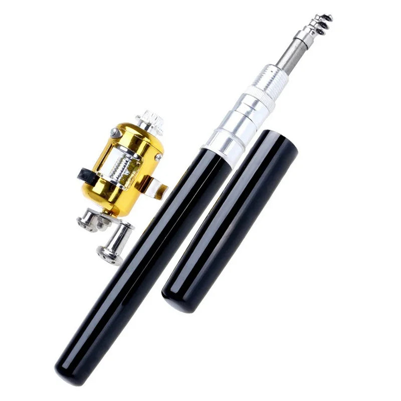 Pocket Ice Fishing Rod & Reel Combo set Pen Shape Telescopic Portable Complete Kit for River Lake Winter Fishing Outdoors
