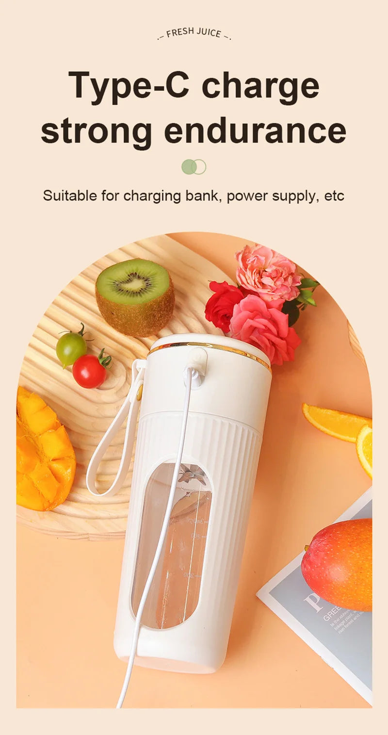 340ml Juicer Household Small Portable Fruit Juice Cup Rechargeable Lcd Display Electric Juicer 14 Blades Outdoor Travel