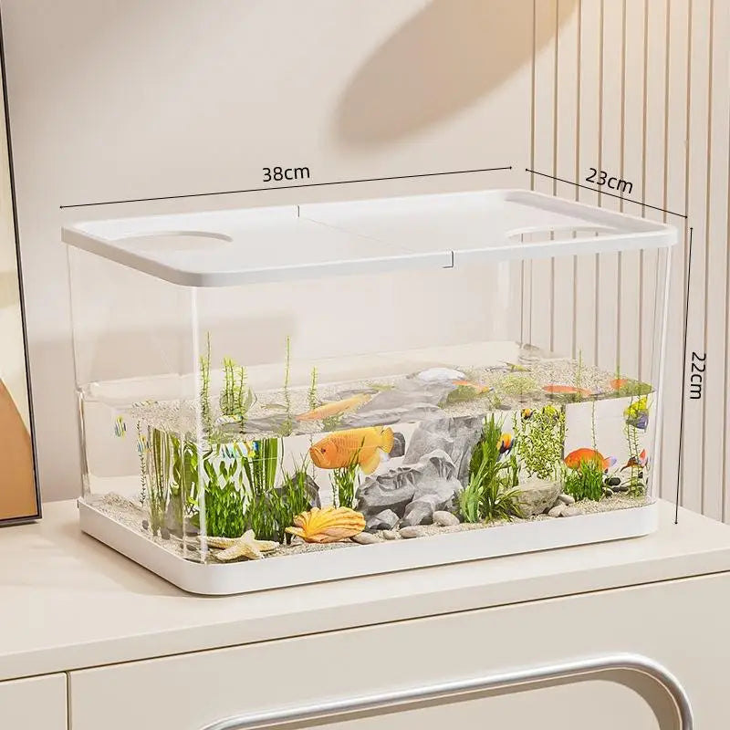 Durable Mini Fish Tank with Transparent Design, Lid Included, Ideal for Desktop & Home Lazy Tanks for Turtles