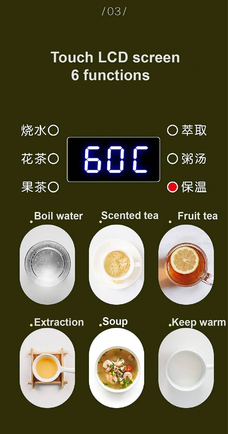 110V 220V Multifunctional Portable Tea Maker Home Health Pot Automatic Insulation Glass Steam Flower Teapot Heating Pot 800ml