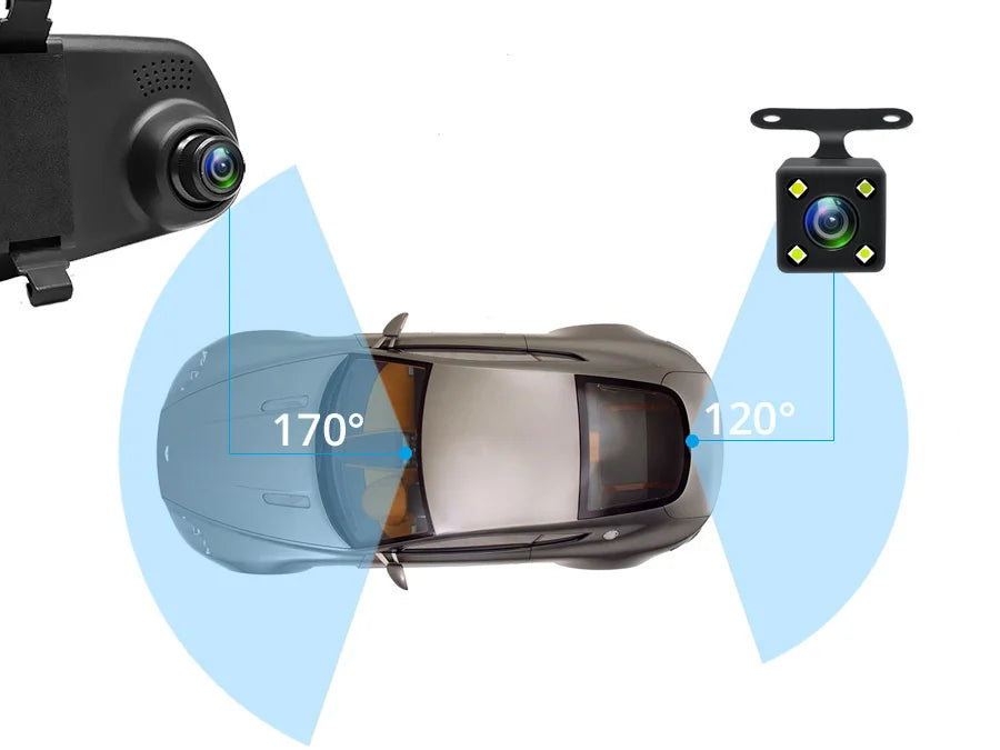 Dashcam 4.3 Inch Mirror FHD 1080P Camera Dual Lens DVR  Rearview Mirror Dash Camera Car Video Recorder Auto Black Box Car Dvr