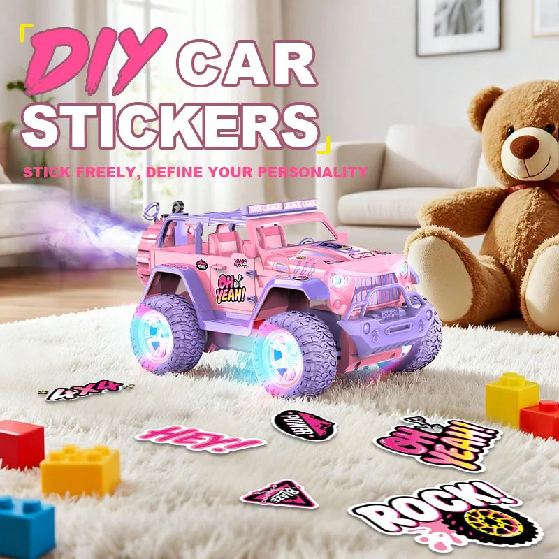 1: 16 remote control off-road vehicle, DIY sticker, pink cool light spray function, Christmas gift, New Year gift