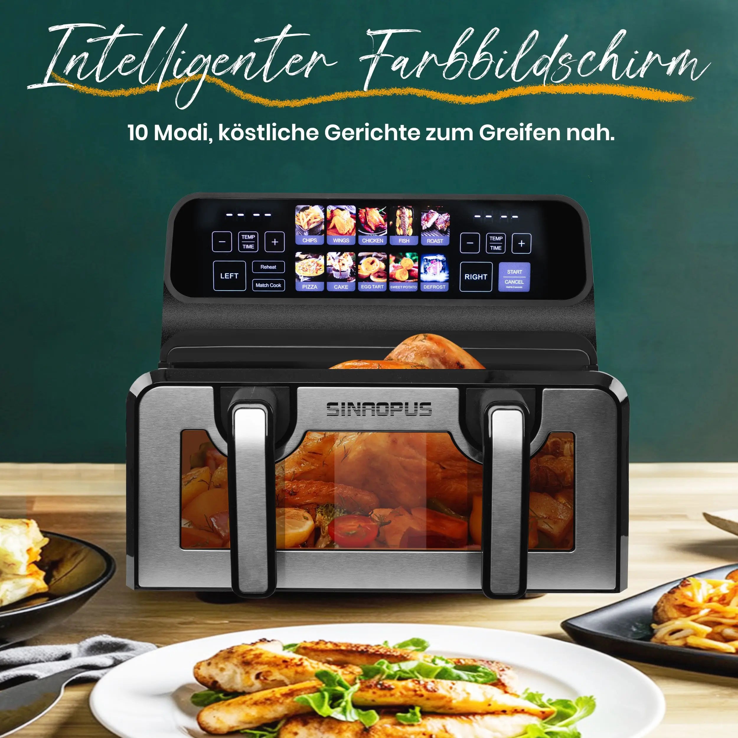 Sinaopus 2200W Hot Air Fryer Dual Basket 9 L XXL Multi-Function Air Fryer with LED Touch Screen Timable Auto Programmes