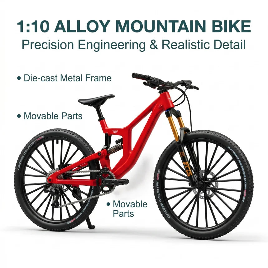 1:10 Scale Full Alloy Frame Downhill Mountain Bike Model Full Suspension Diecast Collectible Miniature Realistic Toy Gift Decor