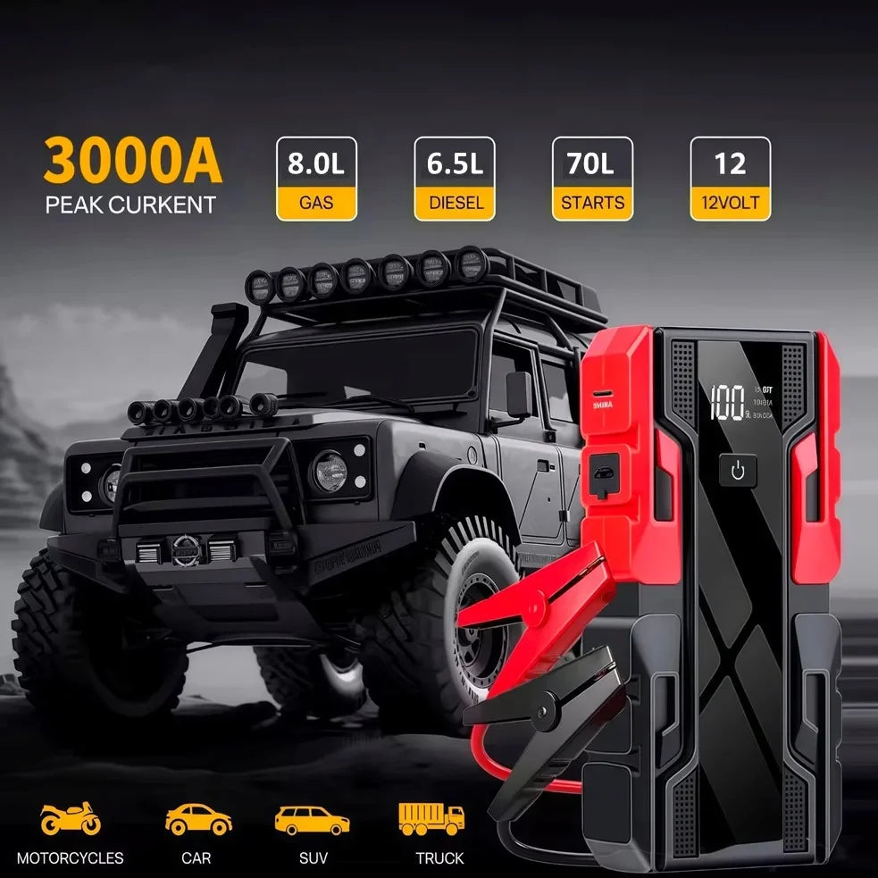 Boost your ride with this upgraded portable car jump starter battery pack—compact, powerful, and ready whenever you are!