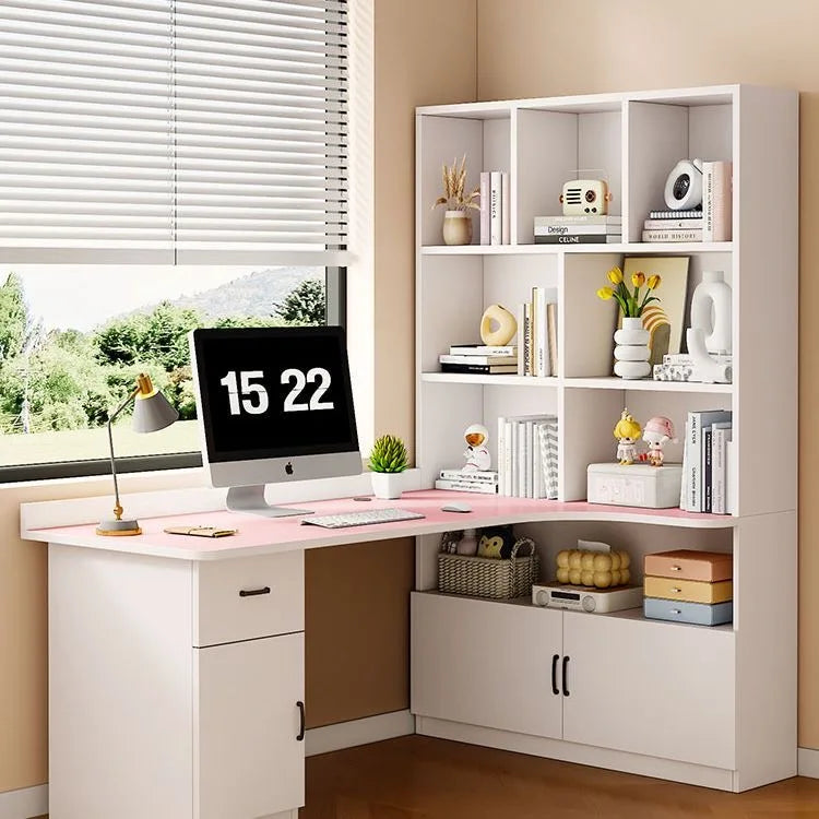 L Shaped Desk with 3 Drawers Corner Computer Desk with Power Outlets Large Storage L-Shaped Desk with Cabinet & Printer Stand