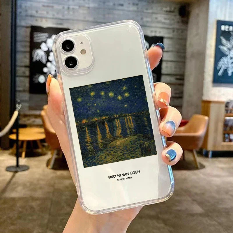 Retro Van Gogh Oil Painting Phone Case For iPhone 11 14 15 Pro Max 12 Mini 13 SE20 7 16Plus X XS XR Transparent Soft Cover Shell