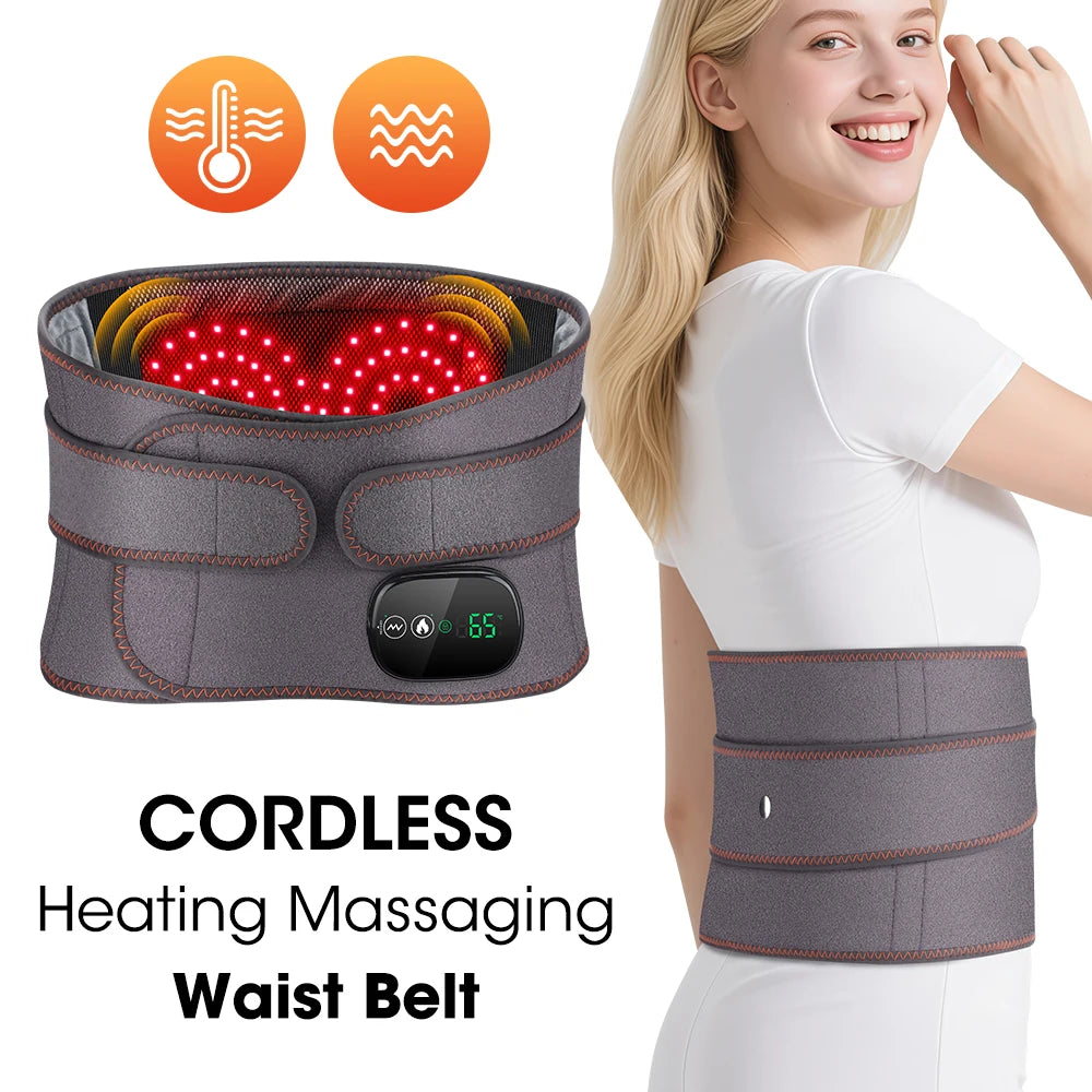 Electric Lumbar Massager Vibration Thermal Waist Massage Belt 3 Levels Hot Compress Infrared Light Dual Motor Muscle Relax