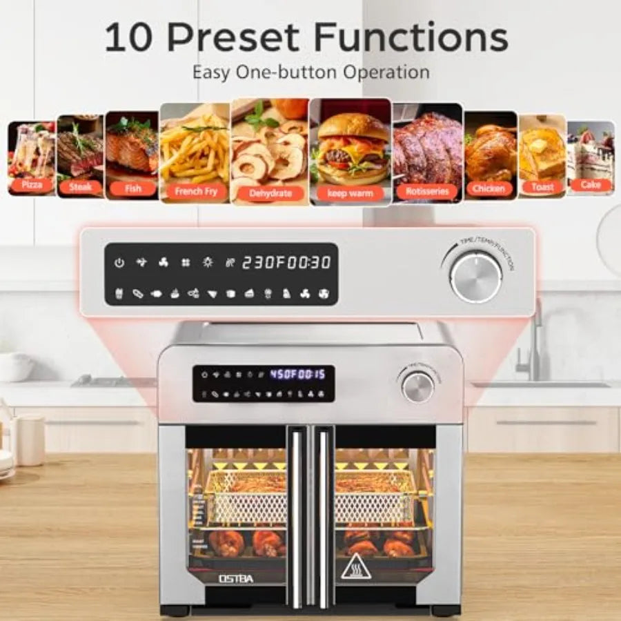 French Door Air Fryer Toaster Oven Combo, 10-in-1 Air Fryer Toaster Oven with Rotisserie, 24QT Large Countertop Convection Oven