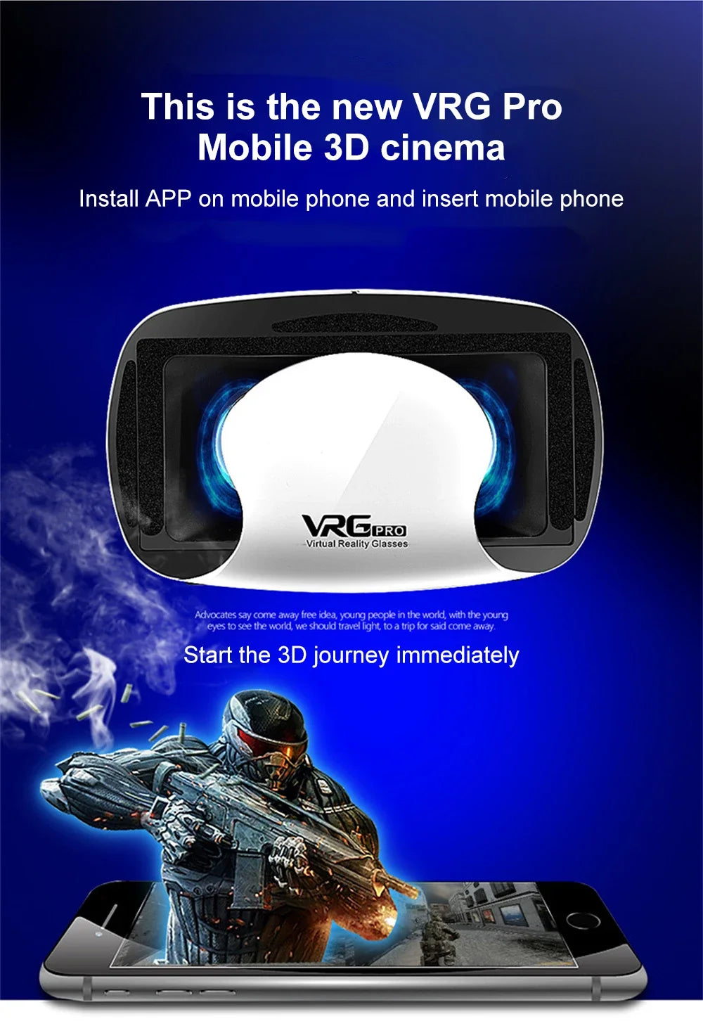 VR Virtual Reality 3D Smart Glasses Stereo Helmet Headset With Remote Controller For IOS Android Smartphones Virtual World 7"