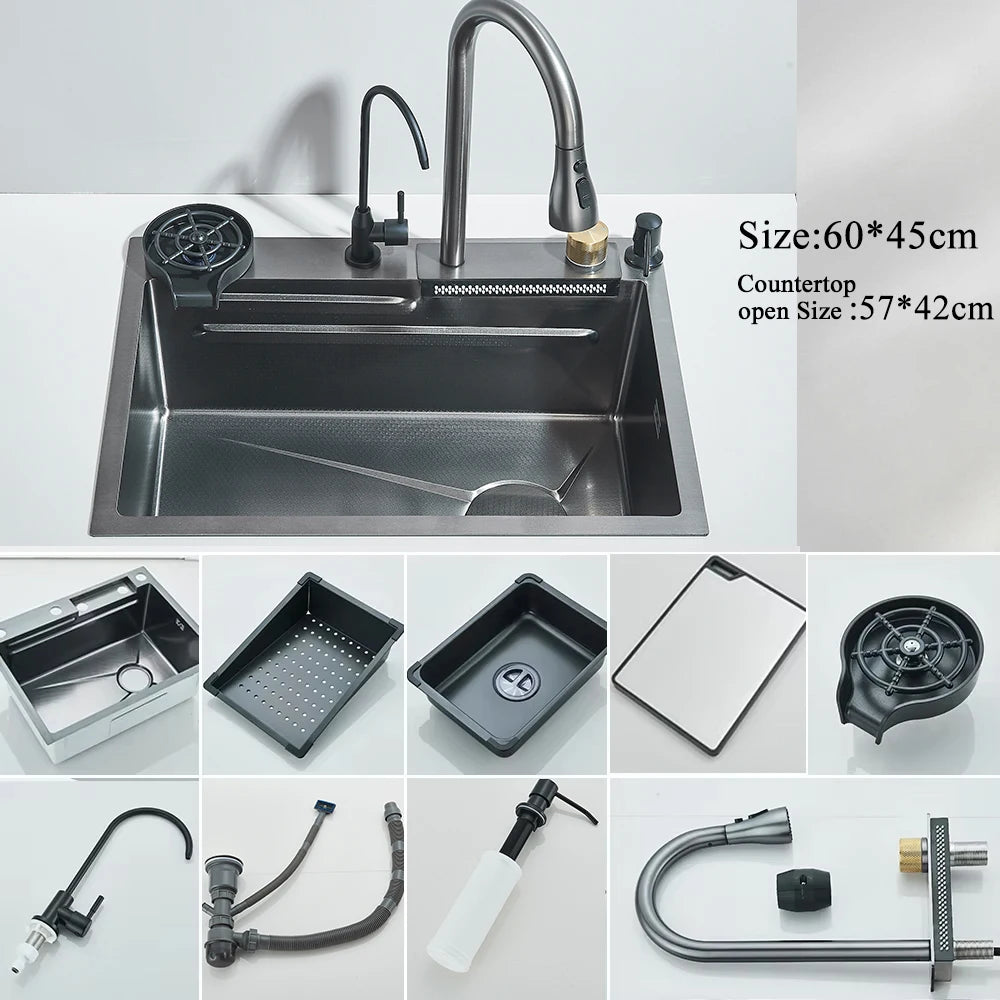 Stainless Steel Waterfall Kitchen Sink