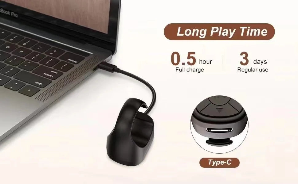 Scroll, snap, and control with ease using this TikTok scrolling ring! Compatible with iPhone, iPad, and Android devices via Bluetooth. Features remote page turning, camera shutter, short video, and music controls—all from your finger!