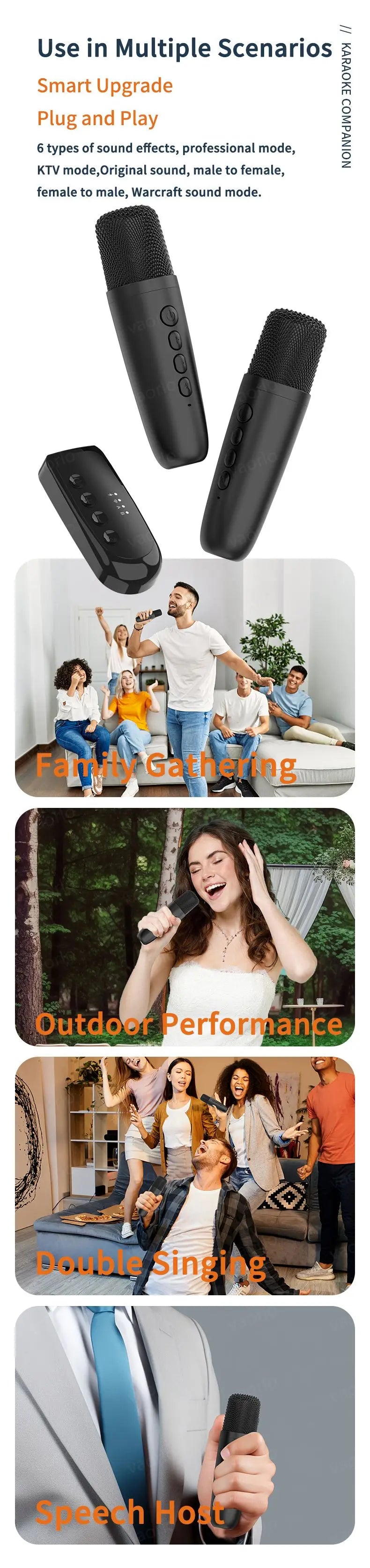 Wireless Karaoke Companion Bluetooth 5.3 Dynamic Microphone KTV DSP Mixer System 3.5MM AUX Type-C Amplifier Host For Speaker Car