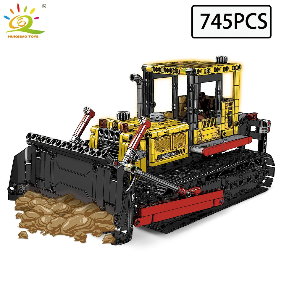 HUIQIBAO Moc Engineering Truck model Building Block Excavator Crane Car City Construction Tech Brick Set For Children Kids Gift