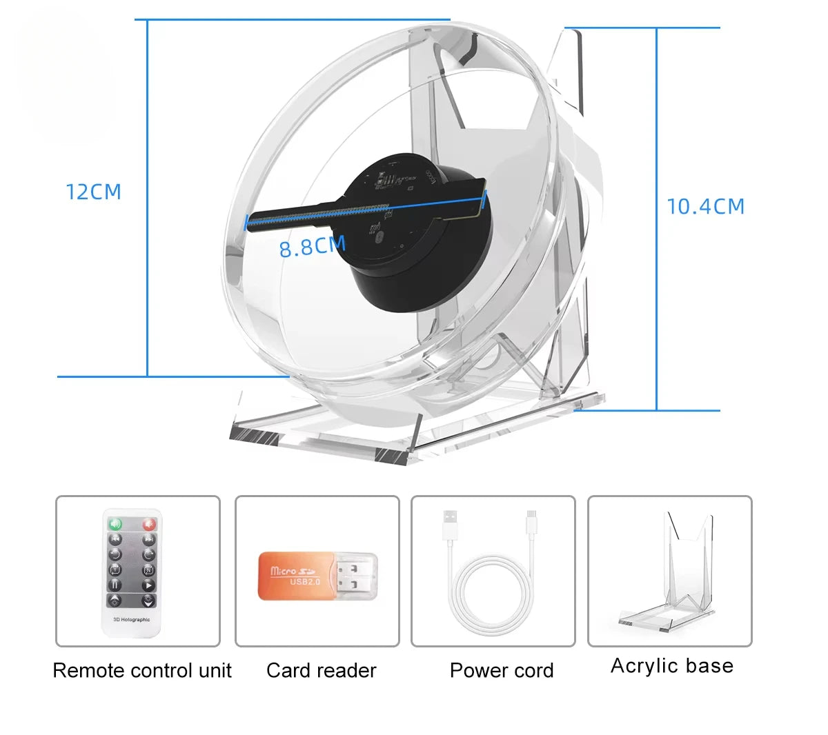 Mini 3D Holographic Projector Fan Desktop LED Advertising Machine Hologram Picture Video Display Remote Control with Stand