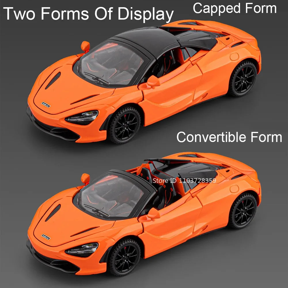 1:32 720S Senna Model Toy Sports Cars Alloy Diecast Sound Light Exquisite Interior Pull Back Supercar Models for Kids Presents