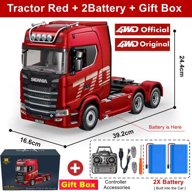 Remote Control Car RC Tractor Alloy Heavy Truck Engineering Semi Trailer Model with Light Sound Radio Toy HUINA 1501 770S Gift