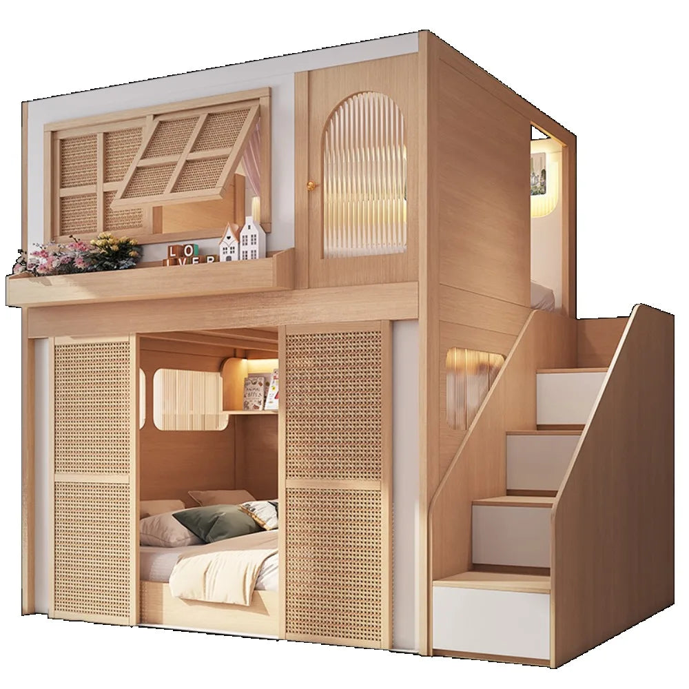 Bunk Bed with Separate Privacy Areas for Brother & Sister, Double Layer Bed for Adults, Noise-Free Partitioned High Low Bed
