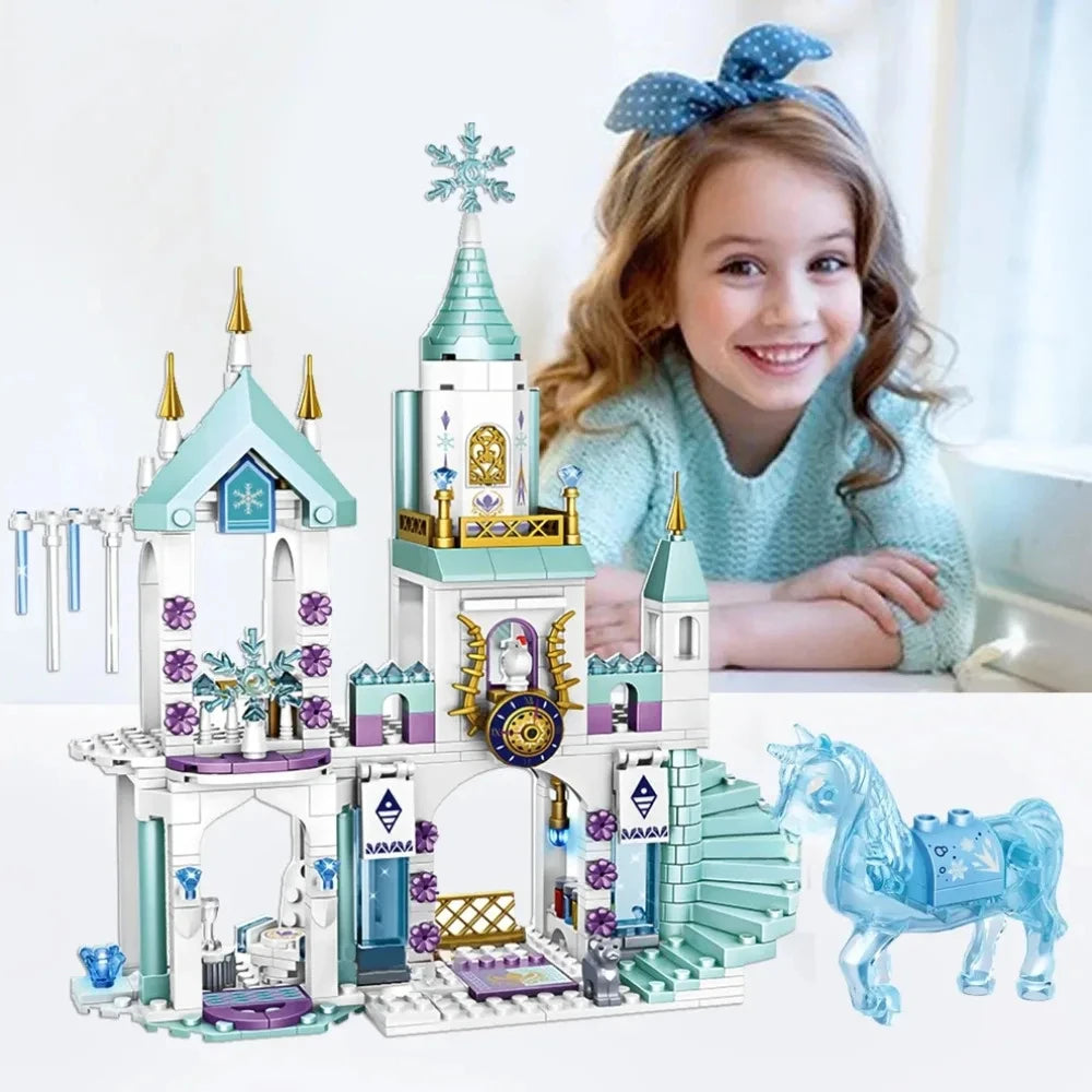 350pcs Ice Queen Castle Building Blocks Set, Princess Elsa Frozen Castle Toy for Kids - Snowflake Design Creative Play