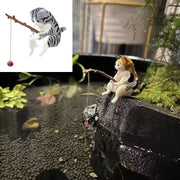 Fish Tank Landscaping Fishing Cat Ornaments Cute Mini Aquarium Decoration Cartoon Animal Resin Figurine for Home Decorations