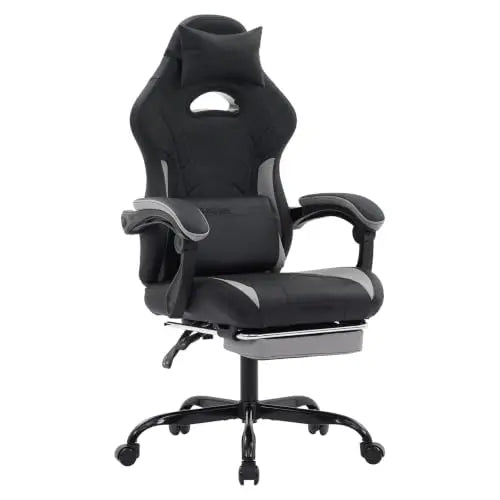 Gaming Chair with Footrest and Massage Lumbar Support, Ergonomic Computer Gamer Chair, Office Video Game Chairs (Cyan