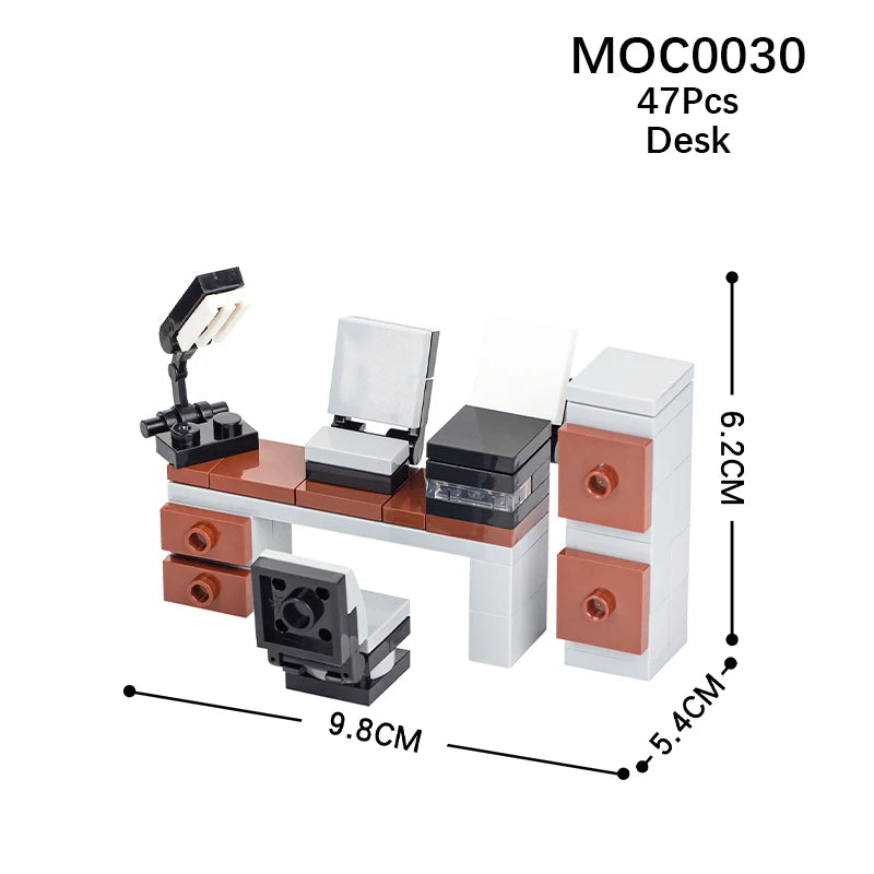 MOOXI City Furniture Bed Computer Desks Billiard Table Mahjong Table DIY Diorama Adult Building Block Set Children Toy MOC Brick