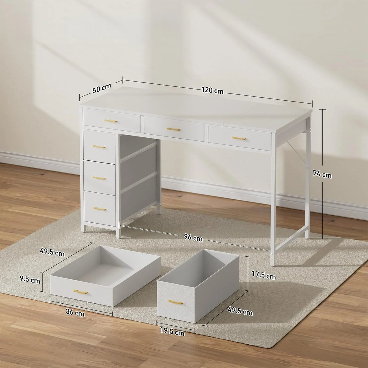 47 Inch Office Desk with Storage, Computer Desk with 6 Drawers, Wood Writing Desk for Home Office, Bedroom, Gaming, Study