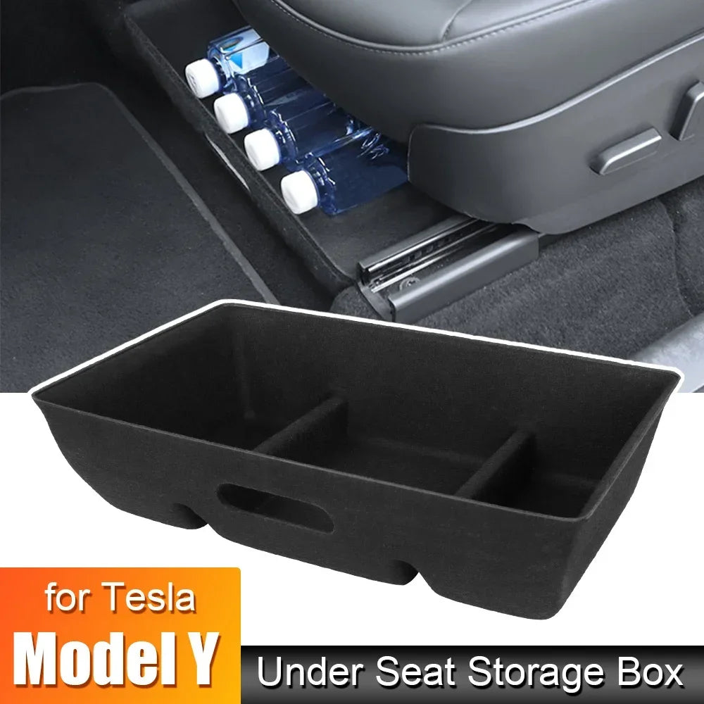 For Tesla Model Y High Capacity Organizer Case Felt Cloth Drawer Holder Under Seat Hidden Box Storage Box Black Worldmuma