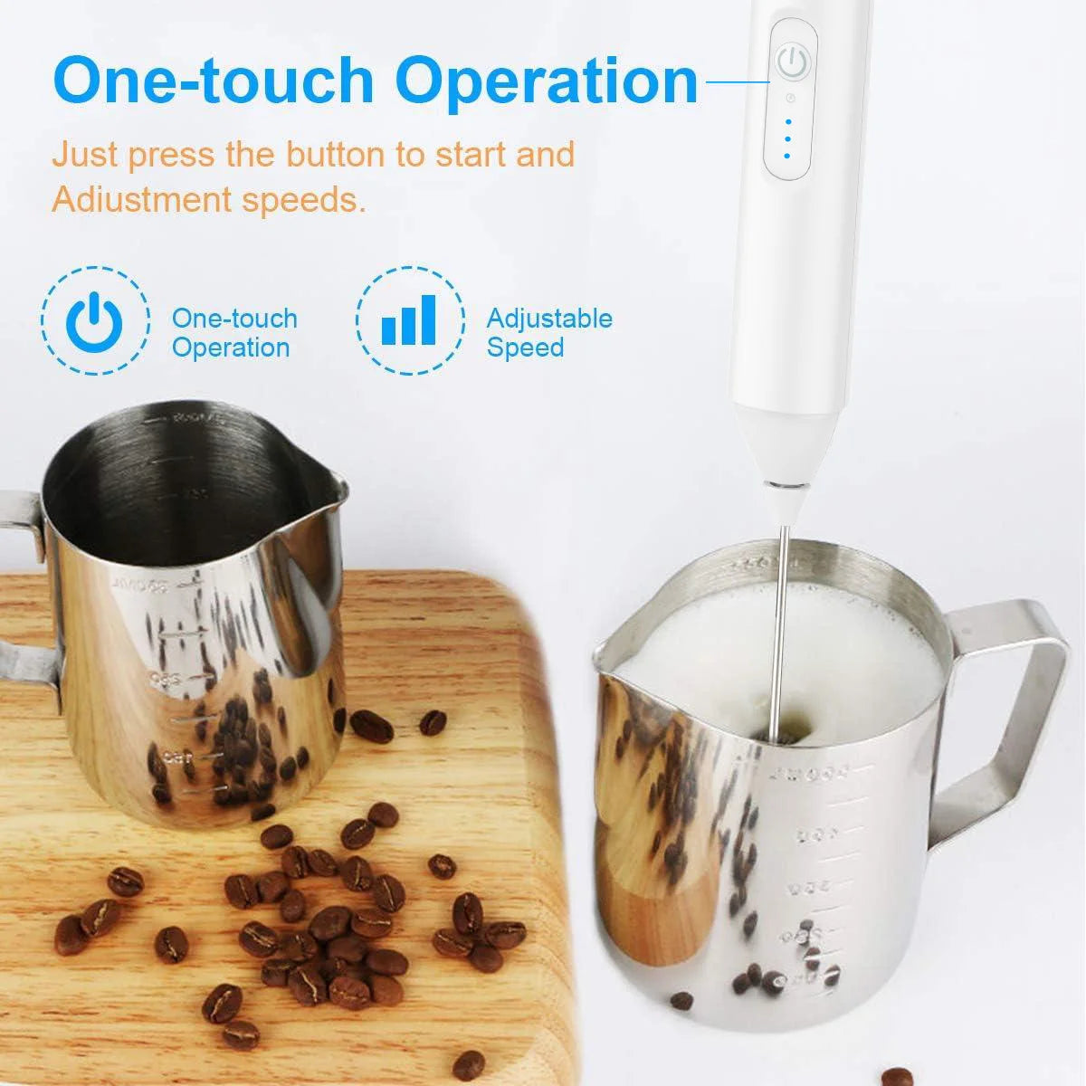 Whip up frothy drinks with ease using this mini milk frother, equipped with USB rechargeability, 3 speeds, and a convenient electric handle for blending coffee, eggs, and more!