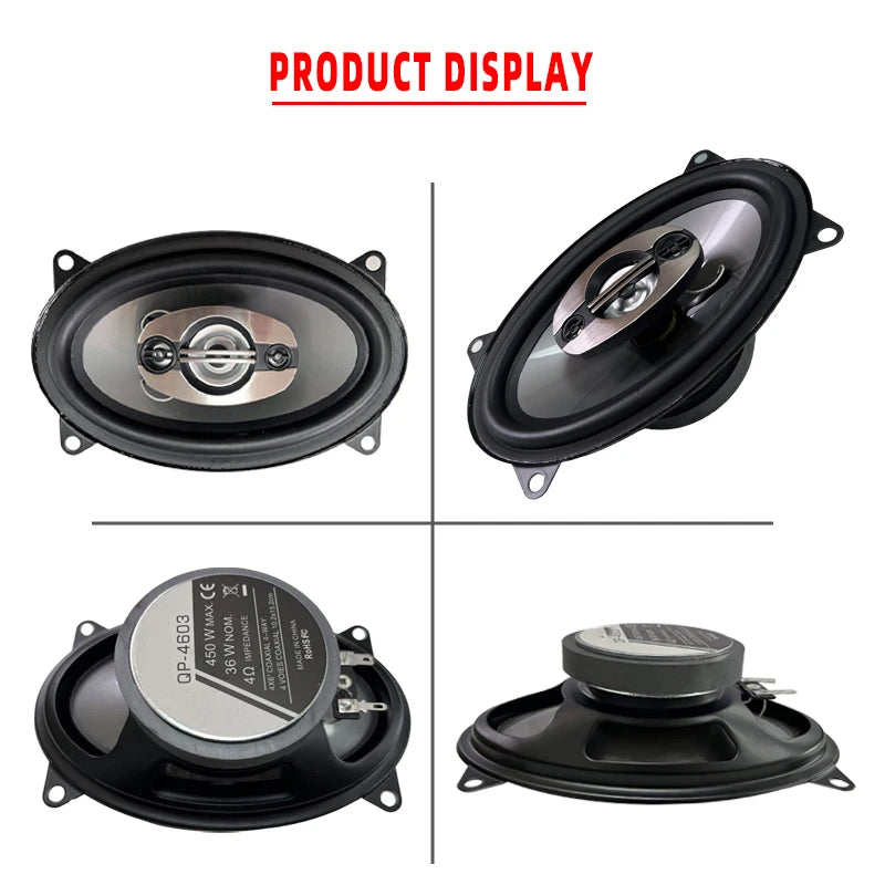 2pcs 4x6 Inch Car Speakers 4-Way Coaxial Full Frequency Sound for Car Stereophonic Sound Sleek Design Speaker 900W (2x450W)