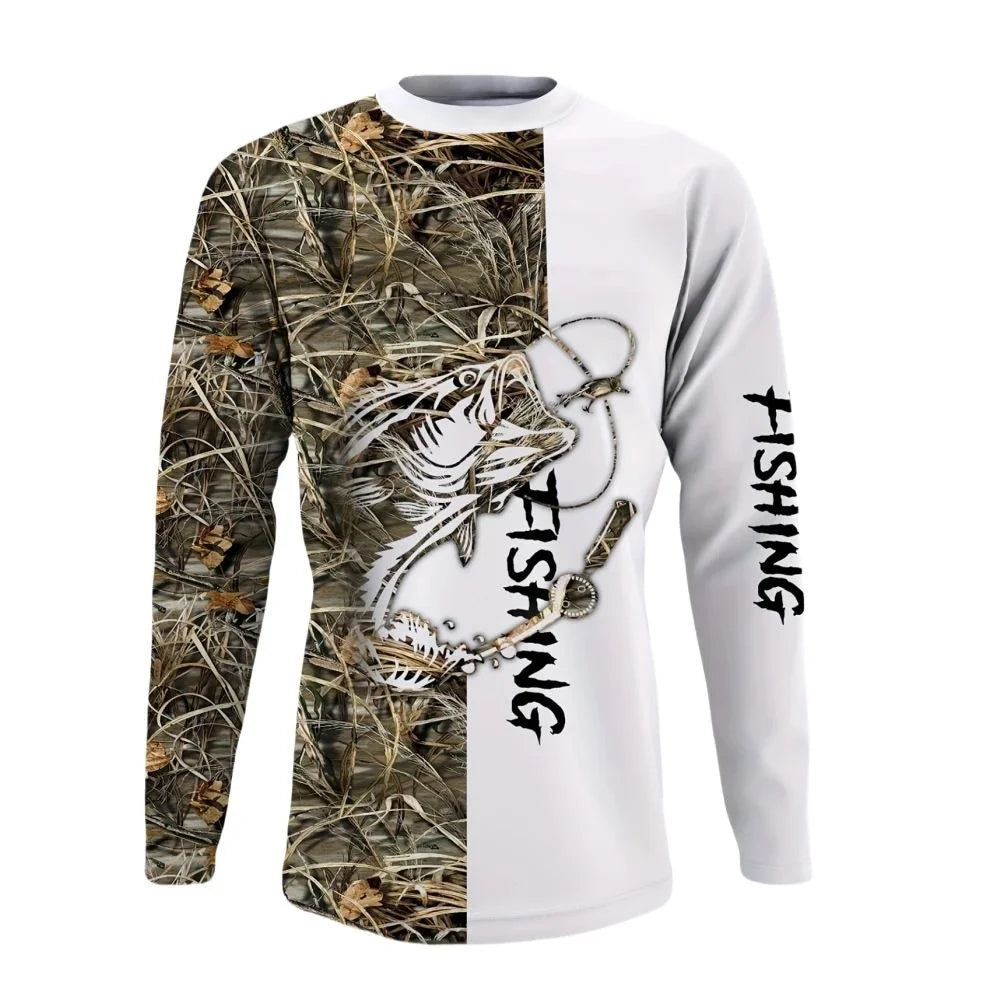 Mens Fishing Shirt Long Sleeve T-Shirt Camping Outdoor Men T-Shirt Summer Loose Fishing Graphic Sports T-Shirts for Men Clothing