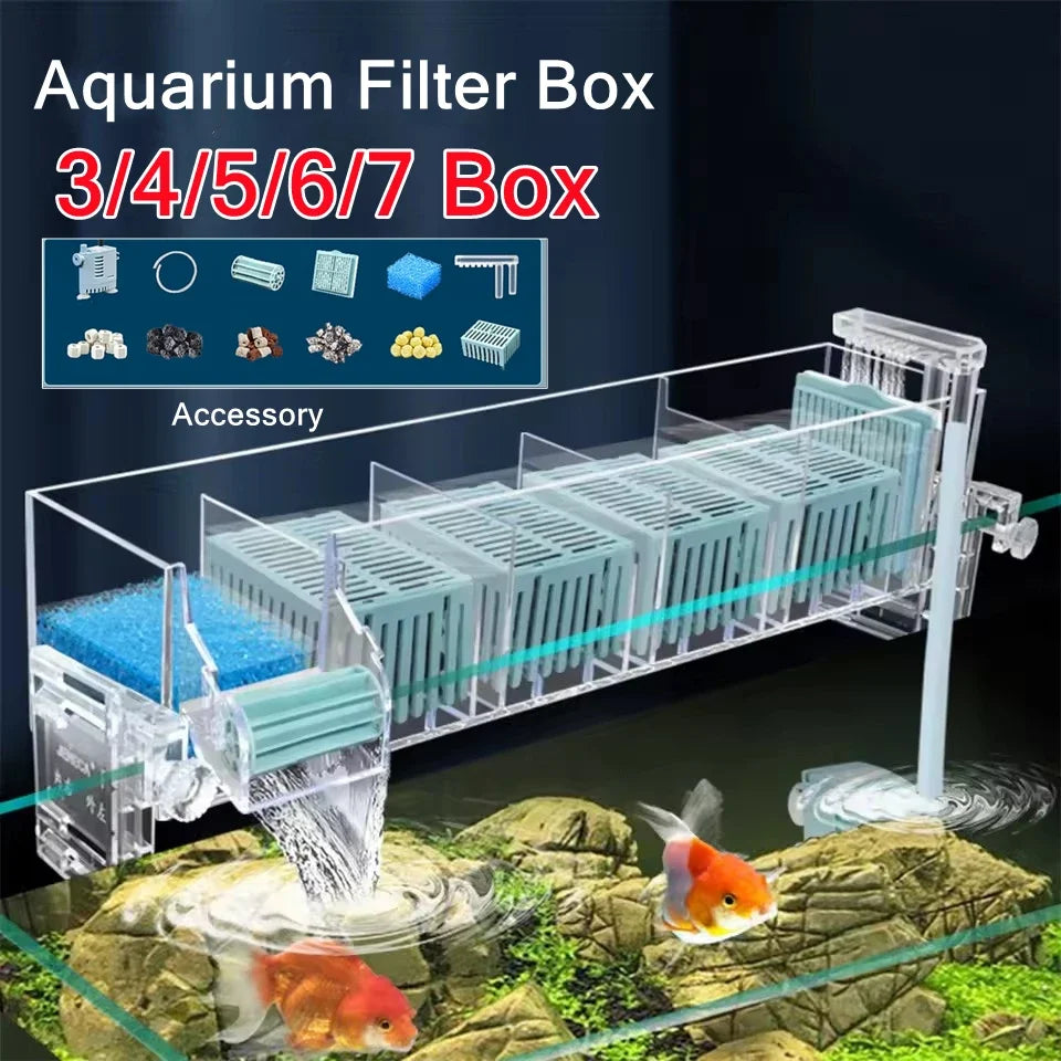 New Fish Tank Waterfall Filter Box Wall Mounted Built-in Silent Circulating Water Purifier For Aquarium Tank Box With Water Pump