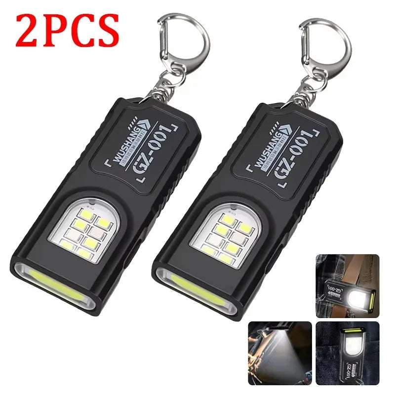Multifunctional Mini Flashlight Keychain USB Rechargeable COB Work Light Keyring for Camping Walking Pocket Lamp