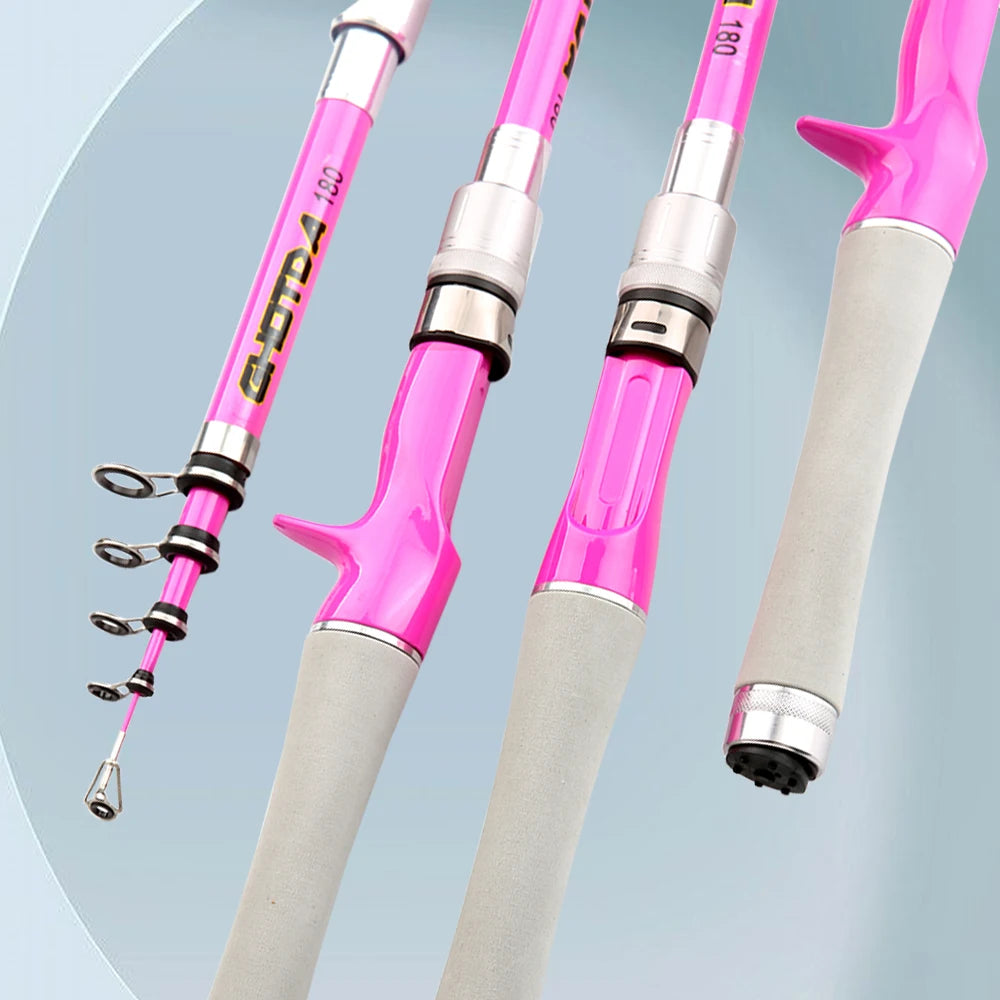 1.5m 1.8m 2.1m 2.4m Spinning / Casting Fishing Rod Pink Ultralight Carbon Telescopic Pole Lure Fishing Rods Tackle Trout Jigging