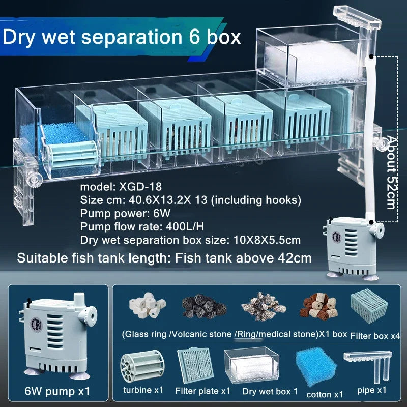 New Fish Tank Waterfall Filter Box Wall Mounted Built-in Silent Circulating Water Purifier For Aquarium Tank Box With Water Pump
