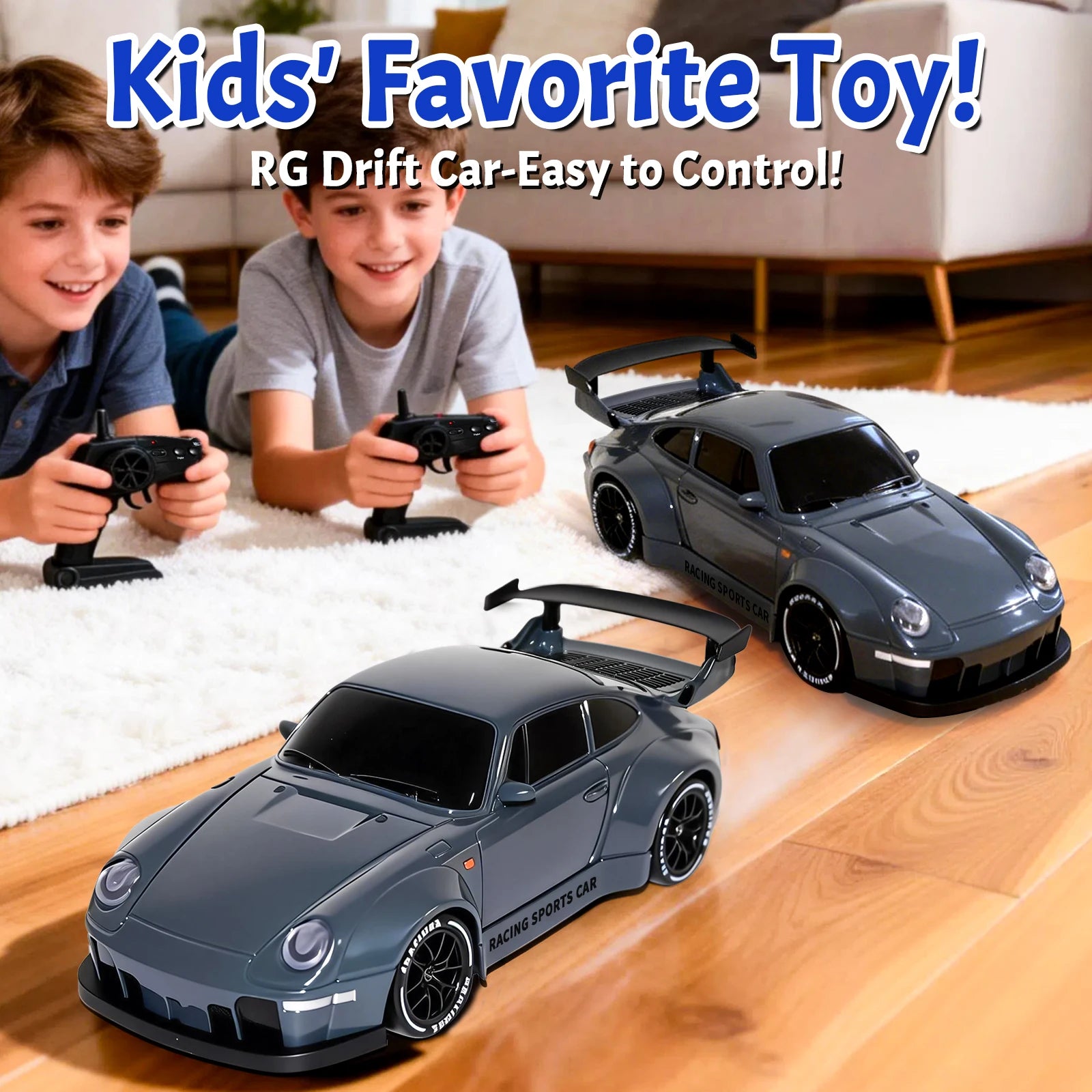 TOPLIVING RC Drift Car, 1:24 Scale Remote Control Vehicle with LED Lights, 2.4GHz 20KM/H 4WD High Speed RC Cars, Drifting Tires＆