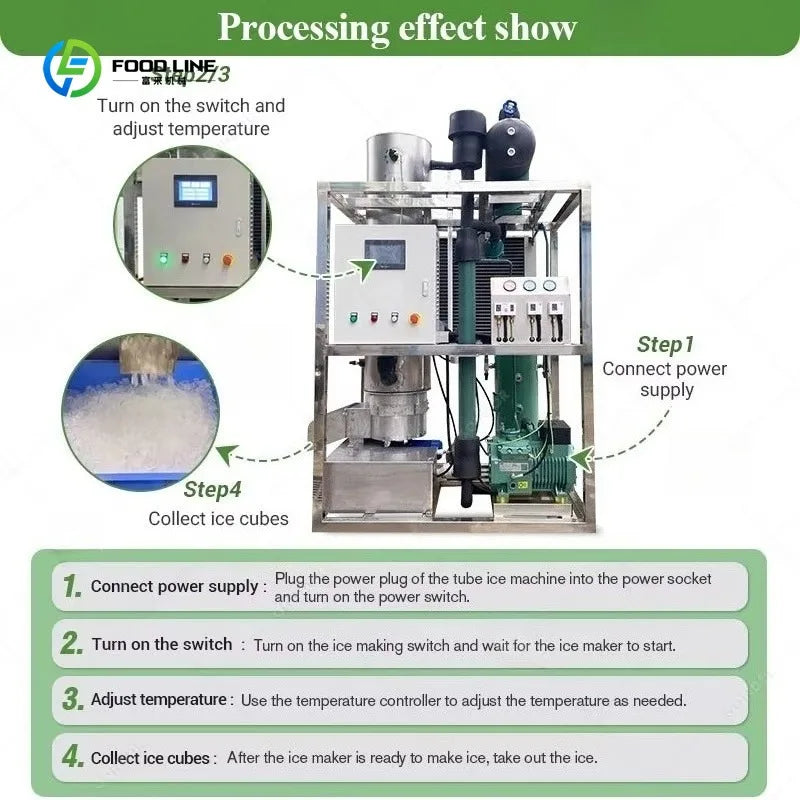 Tube Ice Machine 1T Per Day Industrial Ice Maker Low Power Consumption Automatic Control For Beverage Cold Storage Customized
