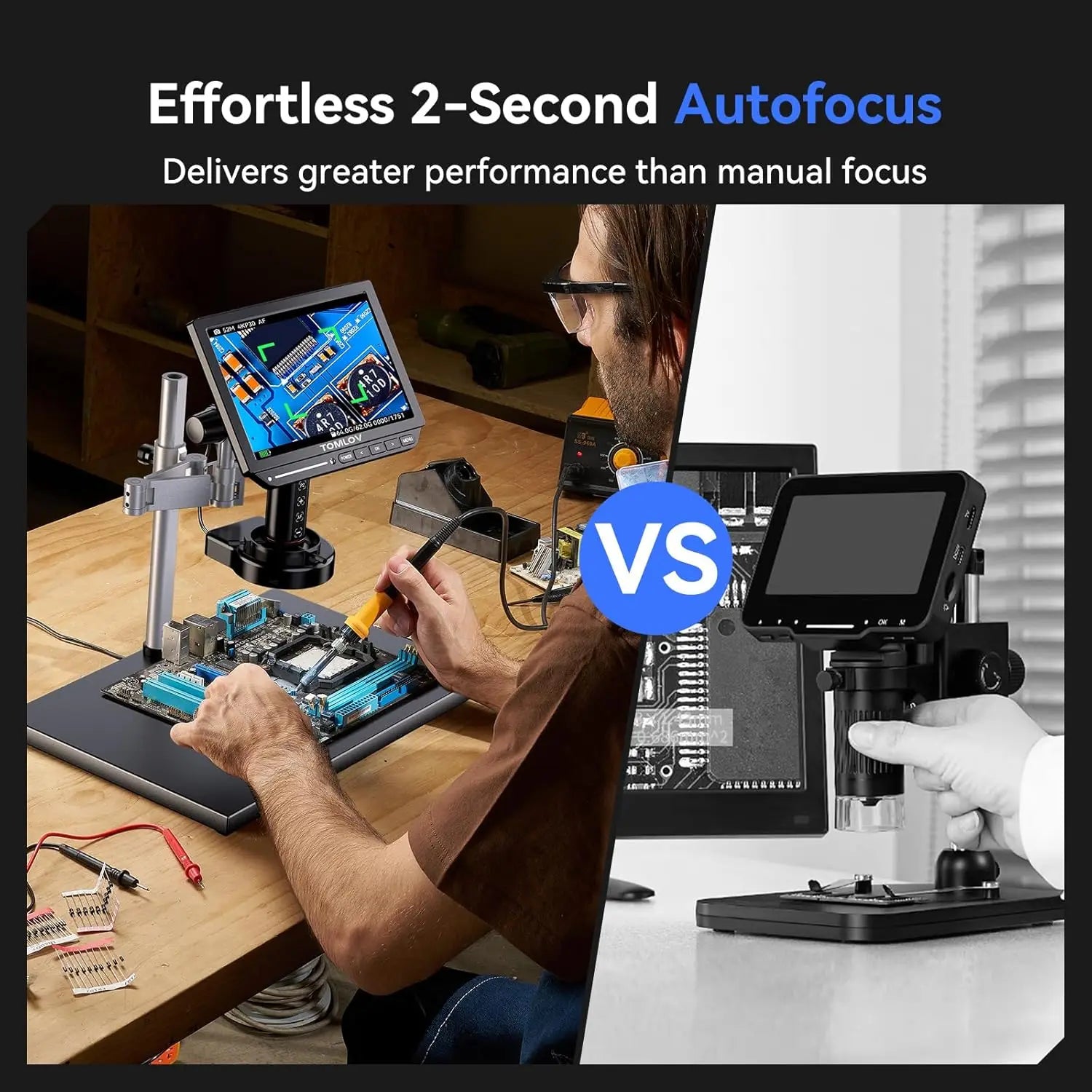 TOMLOV 4K Autofocus Microscope 10.1' HDMI Digital Microscopes TM4K-AF Max Soldering Microscopio LED Light for Electronic Repair