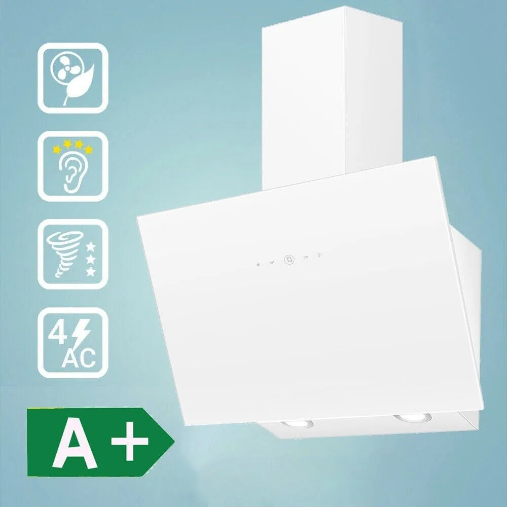 Topstrong Wall Mounted Range Hood 60cm Touch Display Glass with 700m³/h Extraction Rate and Washable Filters EUGV1360W