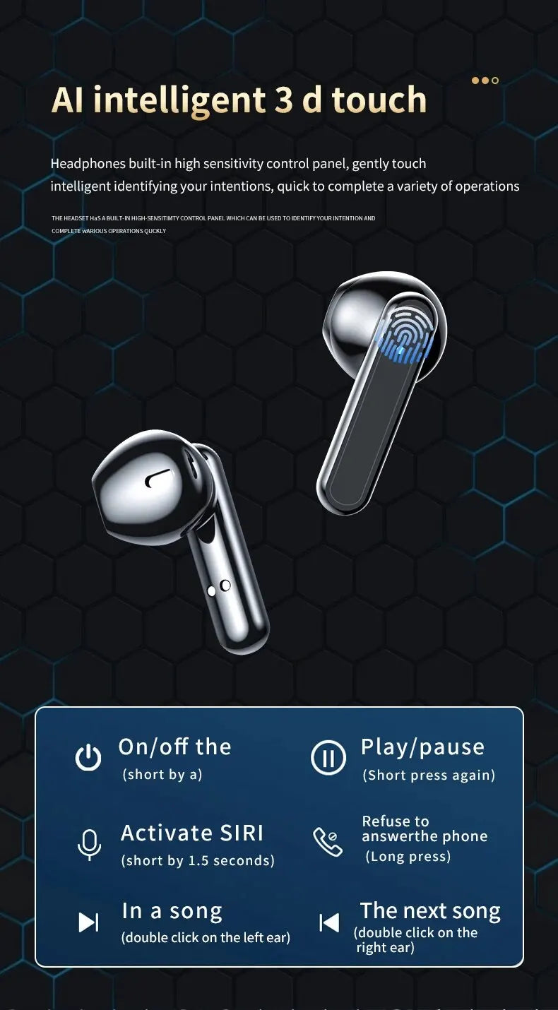 Bluetooth Earphone Headphones Mirror Wireless Stereo Headset