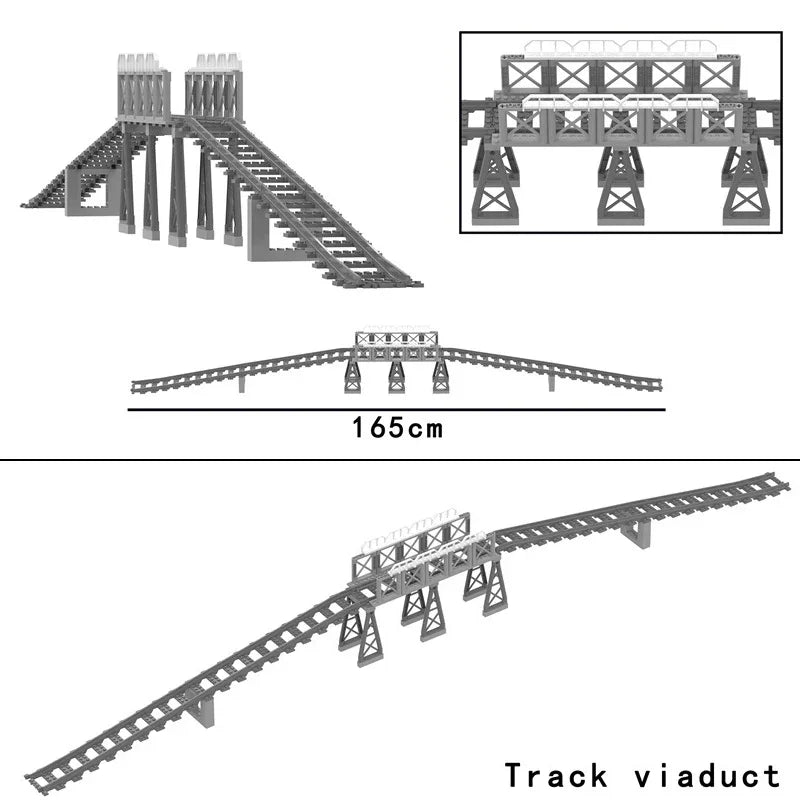 DIY Train Track Combination MOC Railroad Bridge Building Blocks Cross Track Bricks Toys Rail Car Scene Compatible With LEGO
